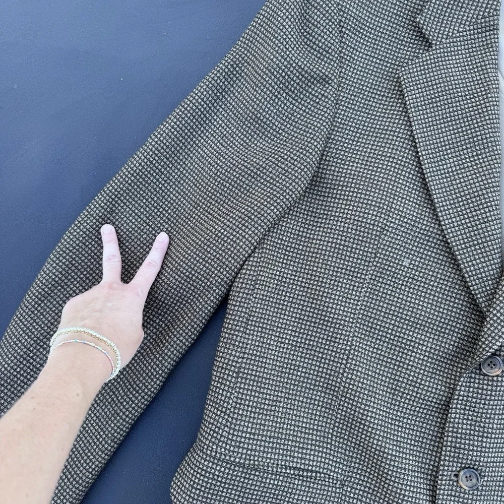Oscar De La Renta‎ Suit Sport Coat 42 L Brown Houndstooth 3 Button